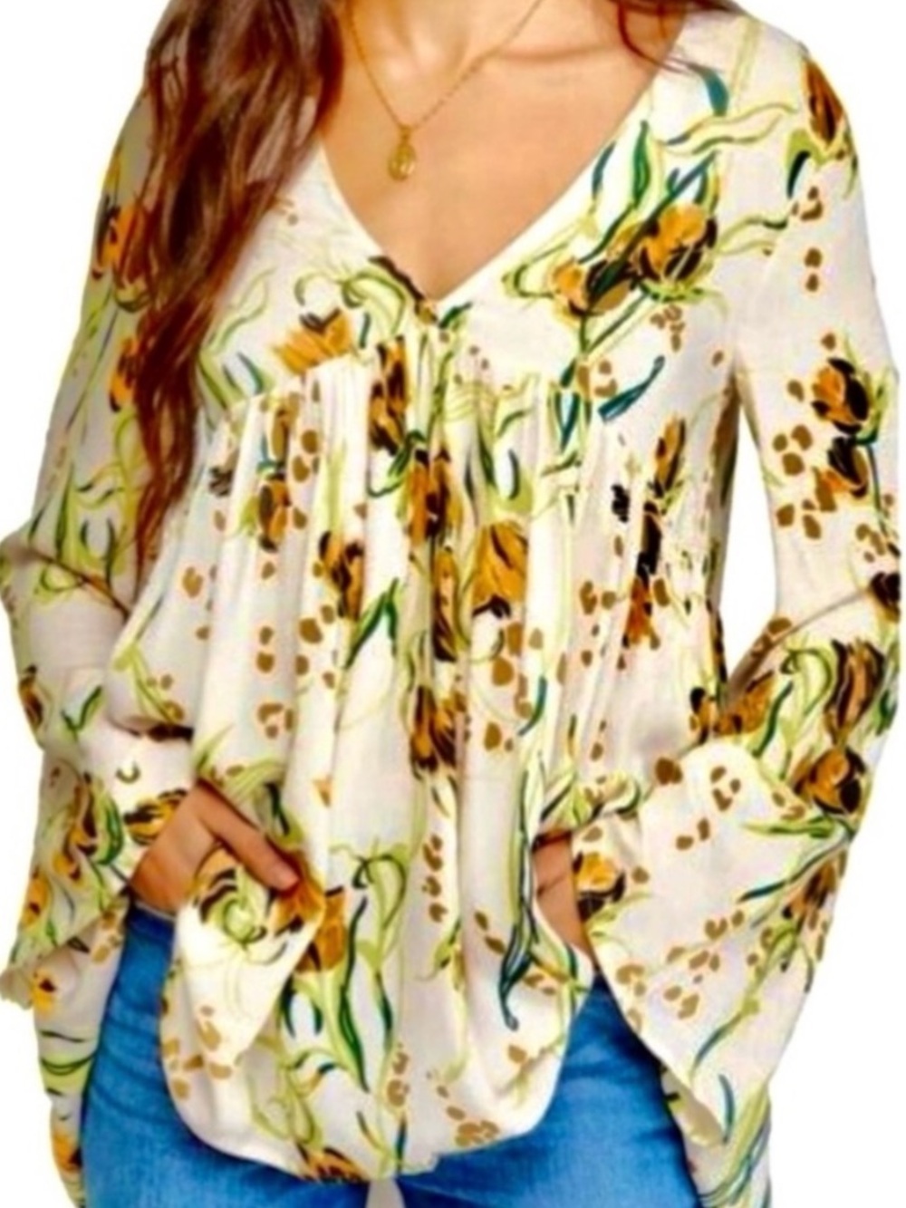 πΊπHPππΊ NWT Free People Bella Floral Print Top - Picture 2 of 14
